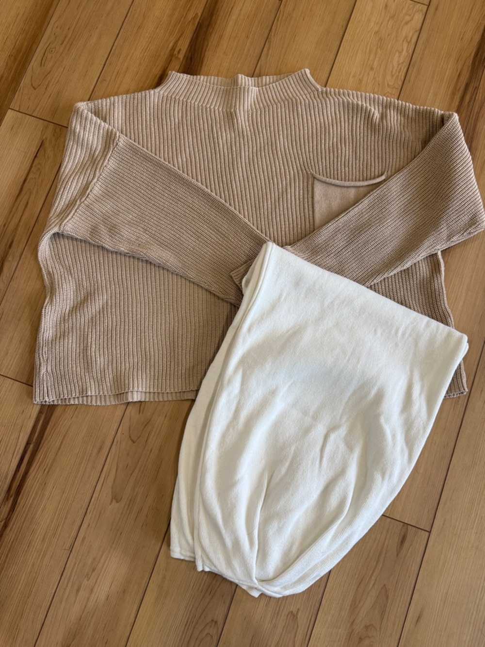 PrettyGarden Neutral Ribbed Knit Top and Pants set - 100% Cotton